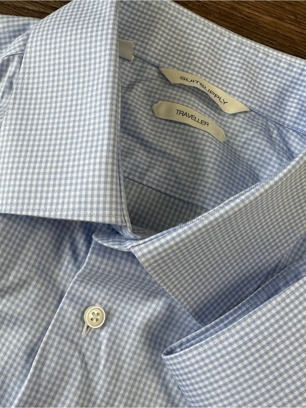 SUITSUPPLY Traveller Long Sleeve Button Down Shirt Slim 47-17 1/2 Blue Gingham